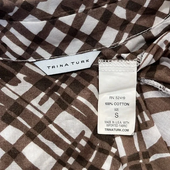 Trina Turk Brown/White Brush Print Swim Cover-Up Tunic
